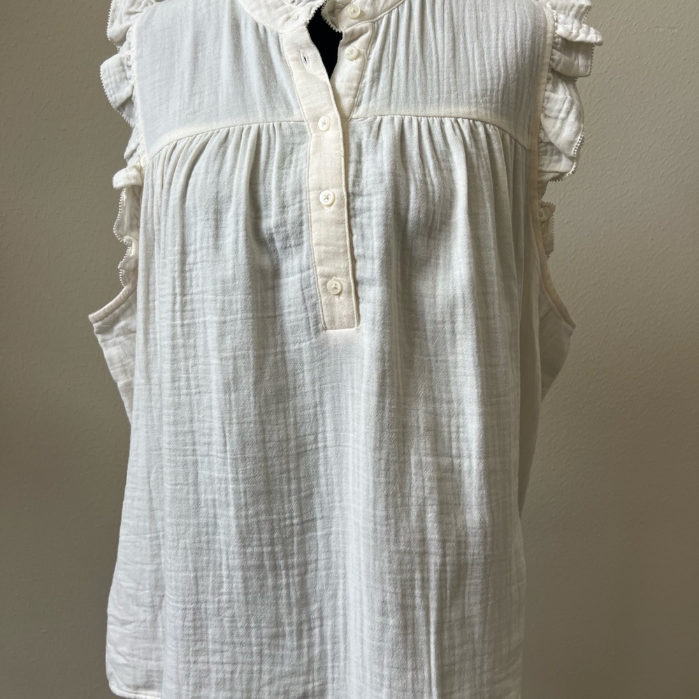 J. Crew White Ruffle Sleeveless Top
